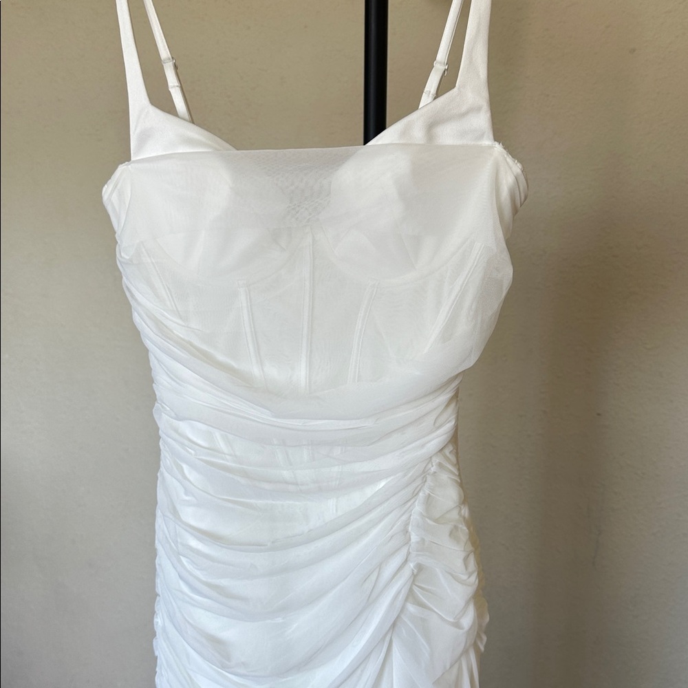 HOUSE OF CB Lini White Mesh Maxi Dress white ruched size L regular cup A-C NWOT - Picture 14 of 17